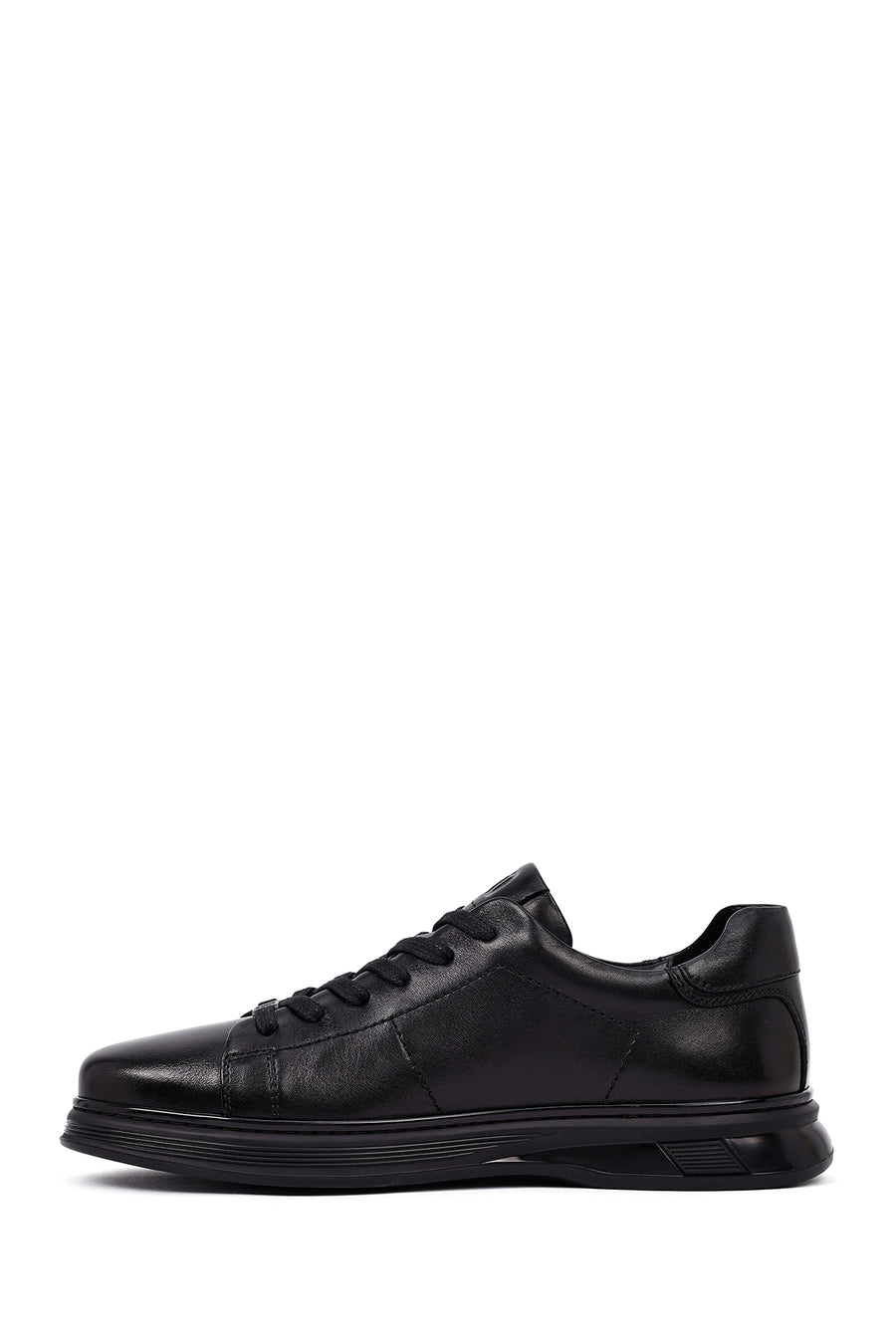 Men's Black Lace-Up Leather Casual Sneakers