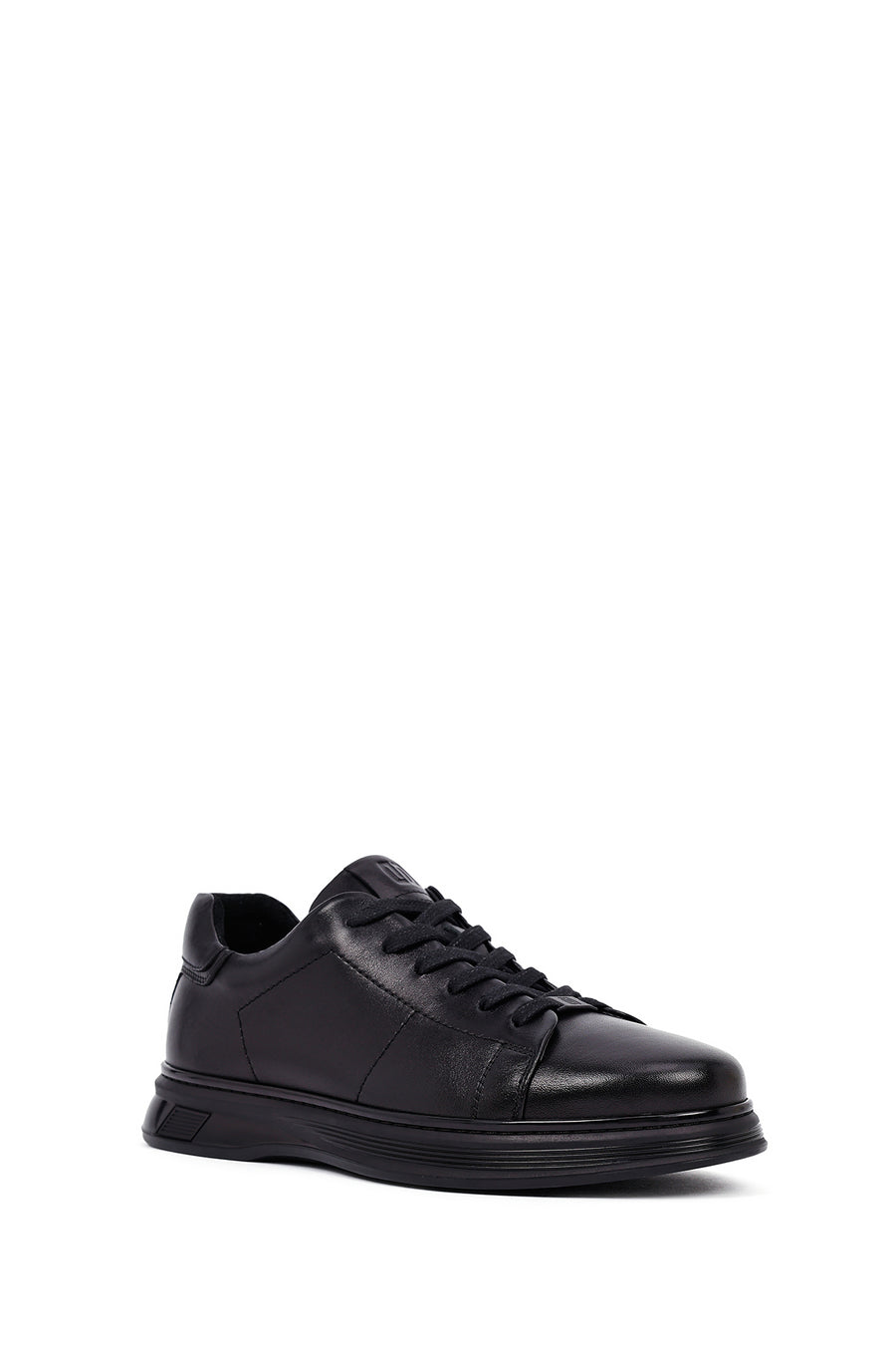 Men's Black Lace-Up Leather Casual Sneakers