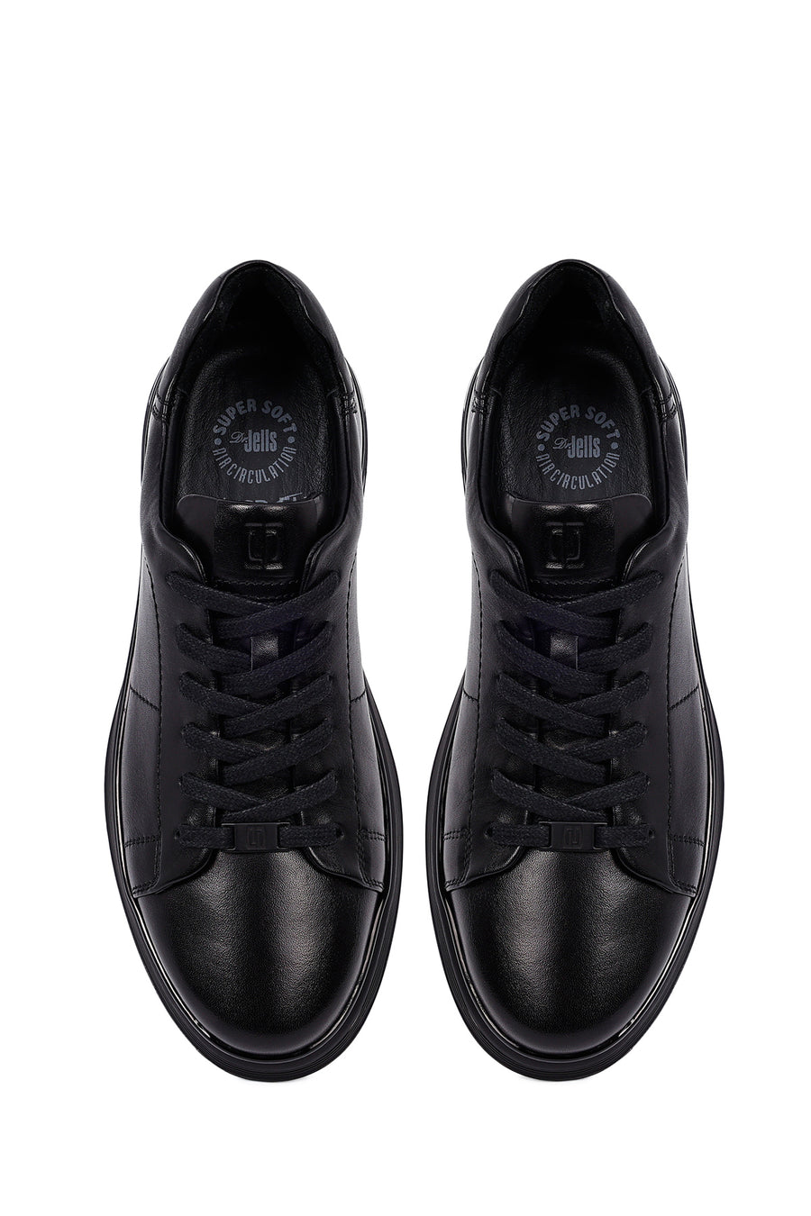 Men's Black Lace-Up Leather Casual Sneakers
