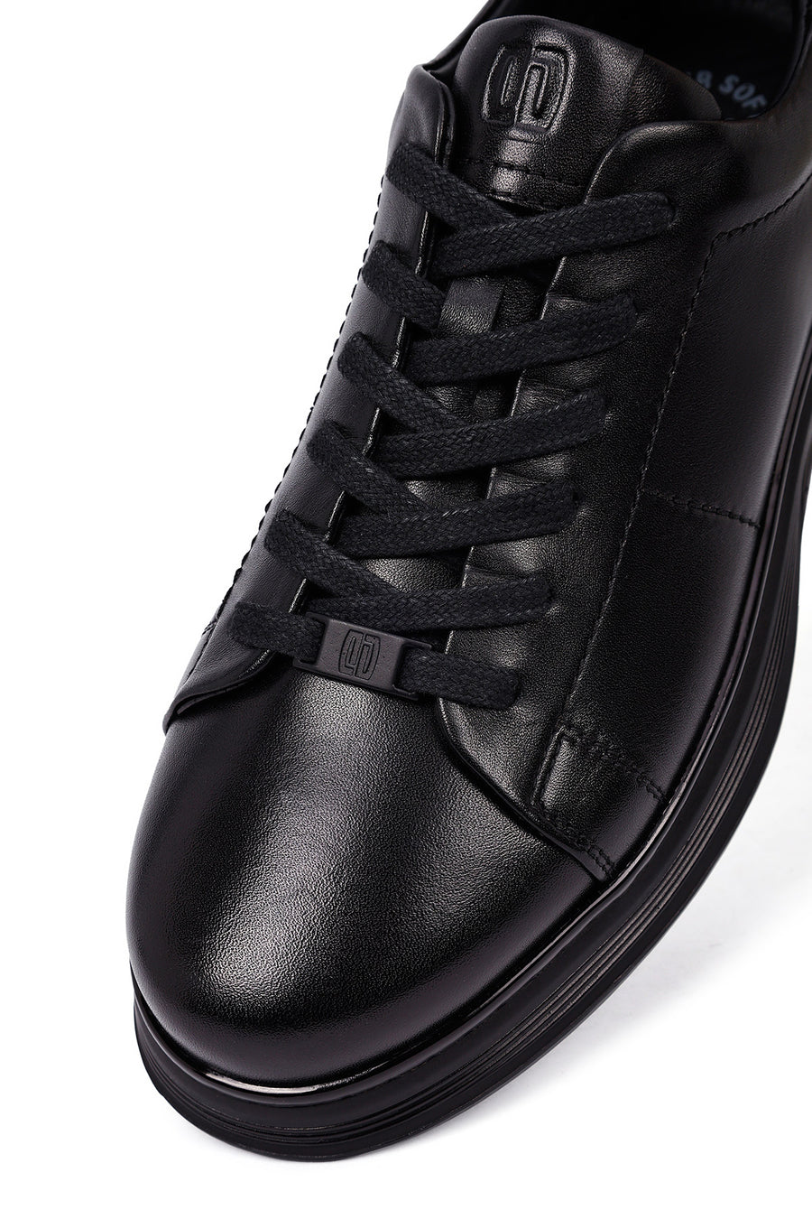 Men's Black Lace-Up Leather Casual Sneakers