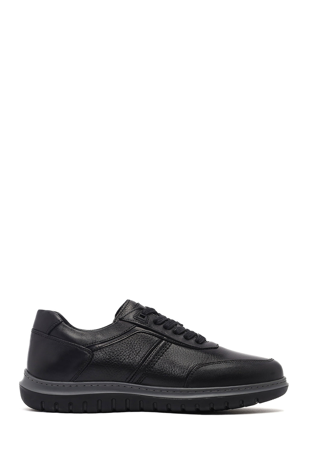Erkek Siyah Bağcıklı Deri Sneaker