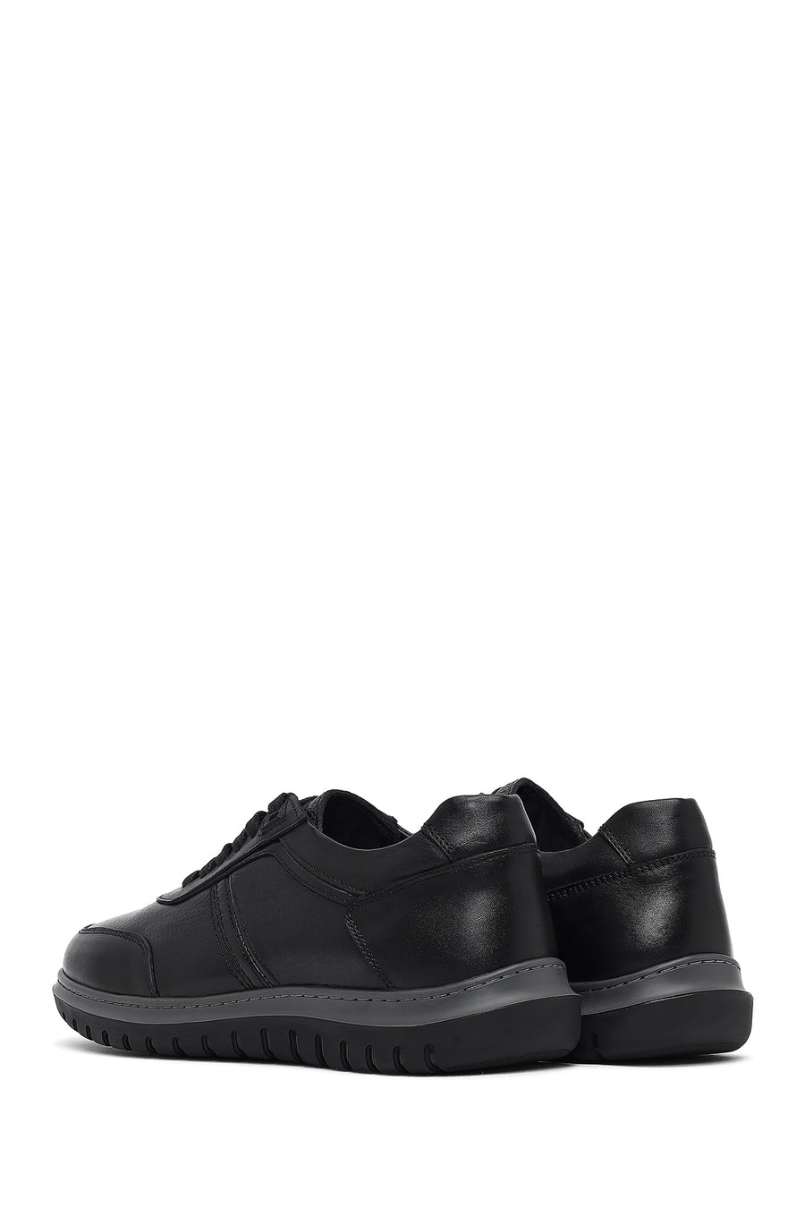 Erkek Siyah Bağcıklı Deri Sneaker