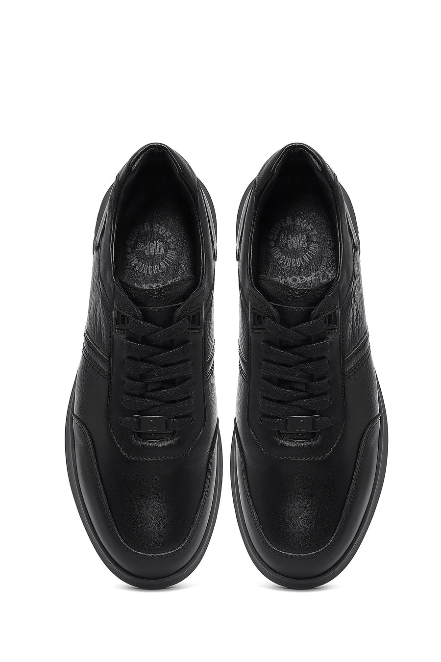Erkek Siyah Bağcıklı Deri Sneaker