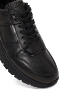Erkek Siyah Bağcıklı Deri Casual Sneaker | Derimod