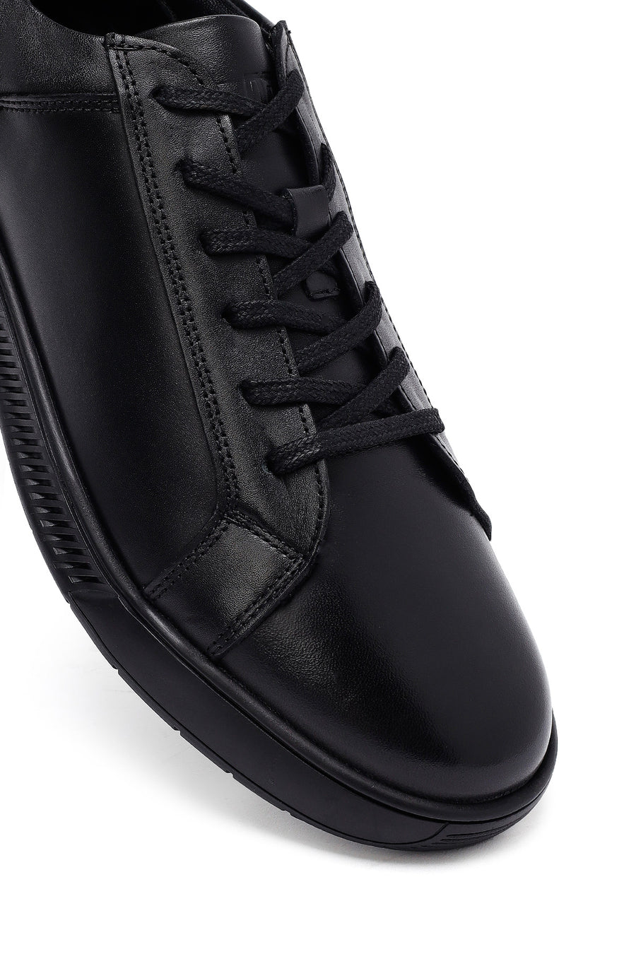 Men's Black Lace-Up Leather Casual Sneakers