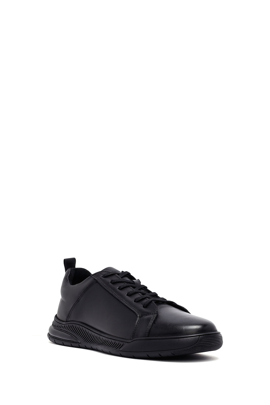 Men's Black Lace-Up Leather Casual Sneakers