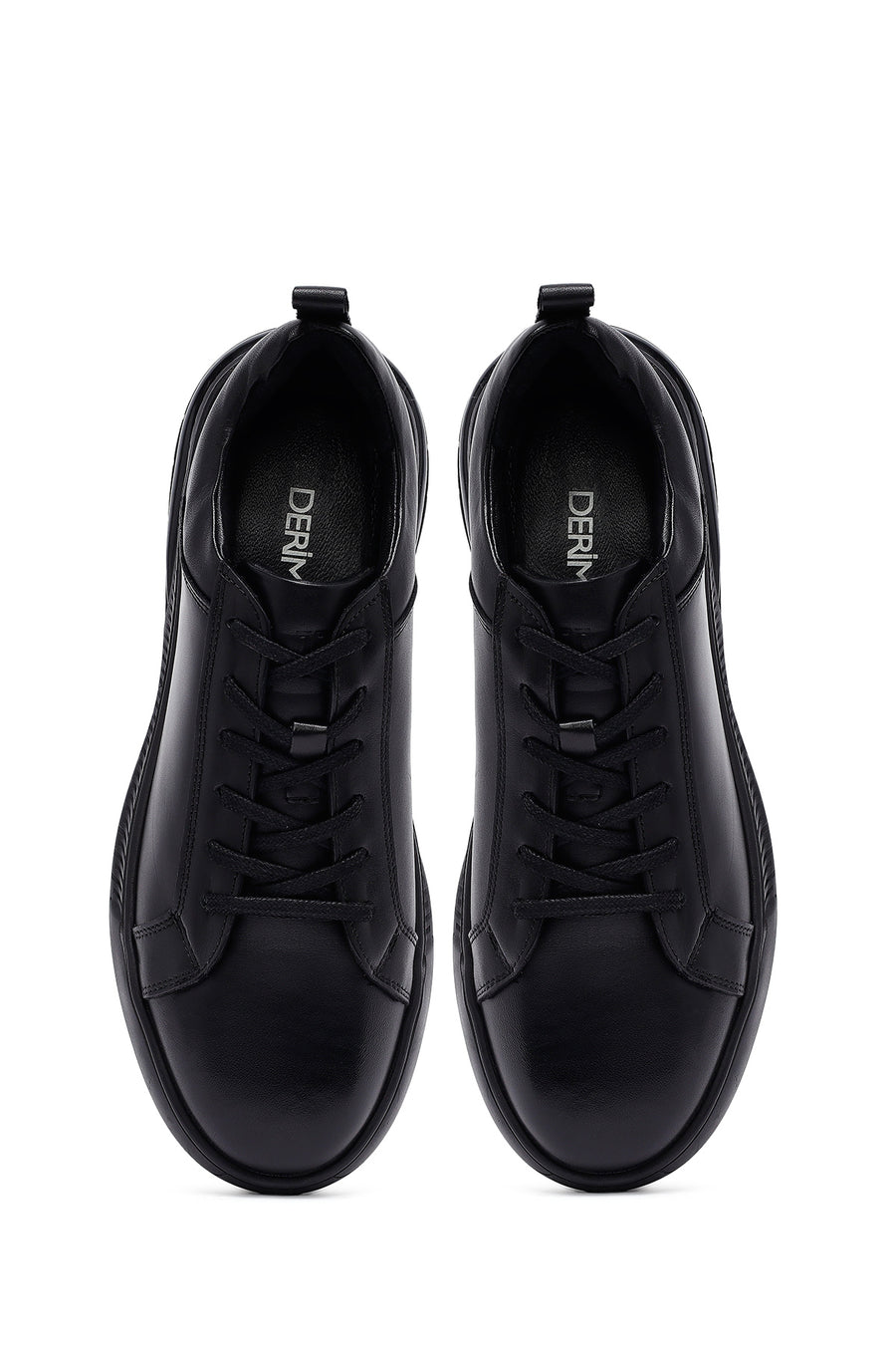 Men's Black Lace-Up Leather Casual Sneakers
