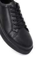 Erkek Siyah Bağcıklı Deri Sneaker | Derimod