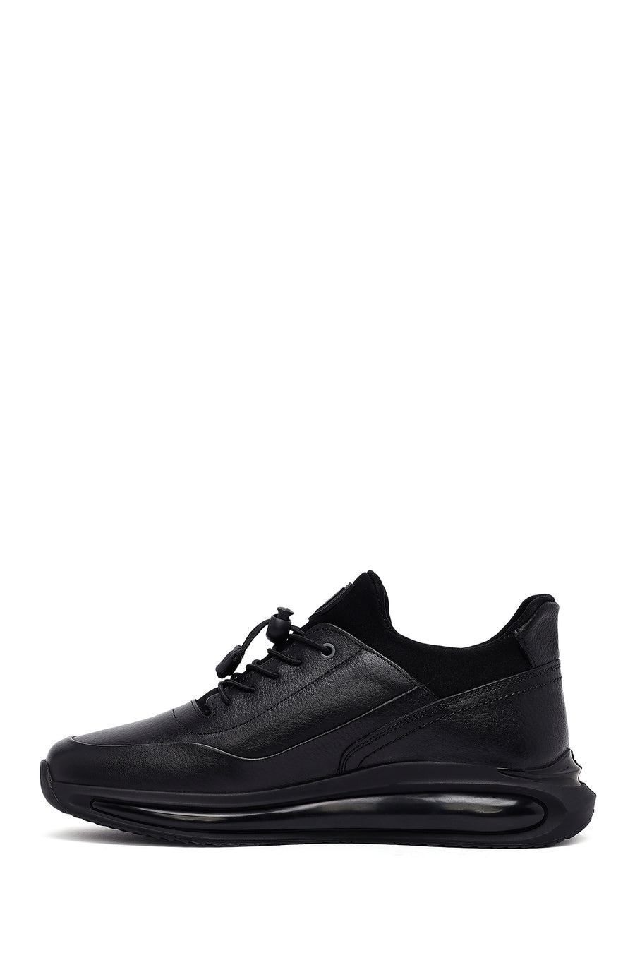 Erkek Siyah Bağcıklı Kalın Tabanlı Deri Casual Sneaker