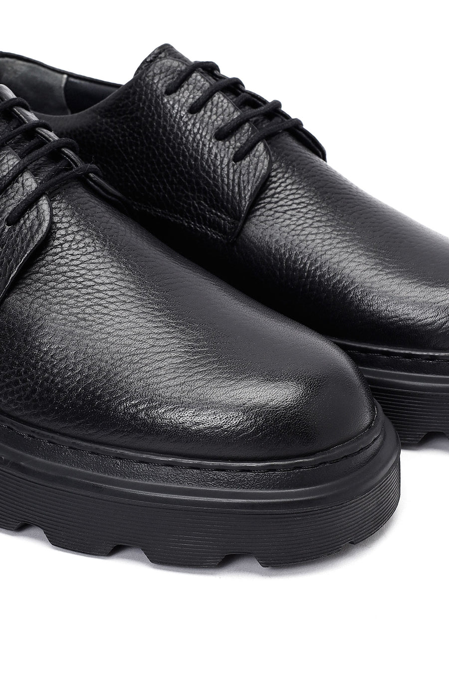 Men's Black Lace-Up Thick-Soled Leather Casual Shoes