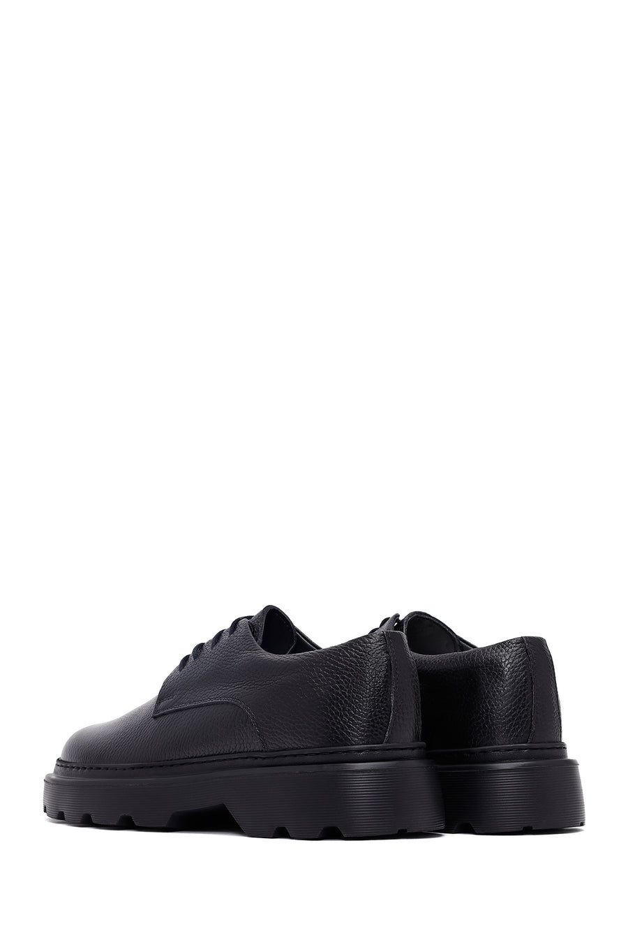 Men's Black Lace-Up Thick-Soled Leather Casual Shoes