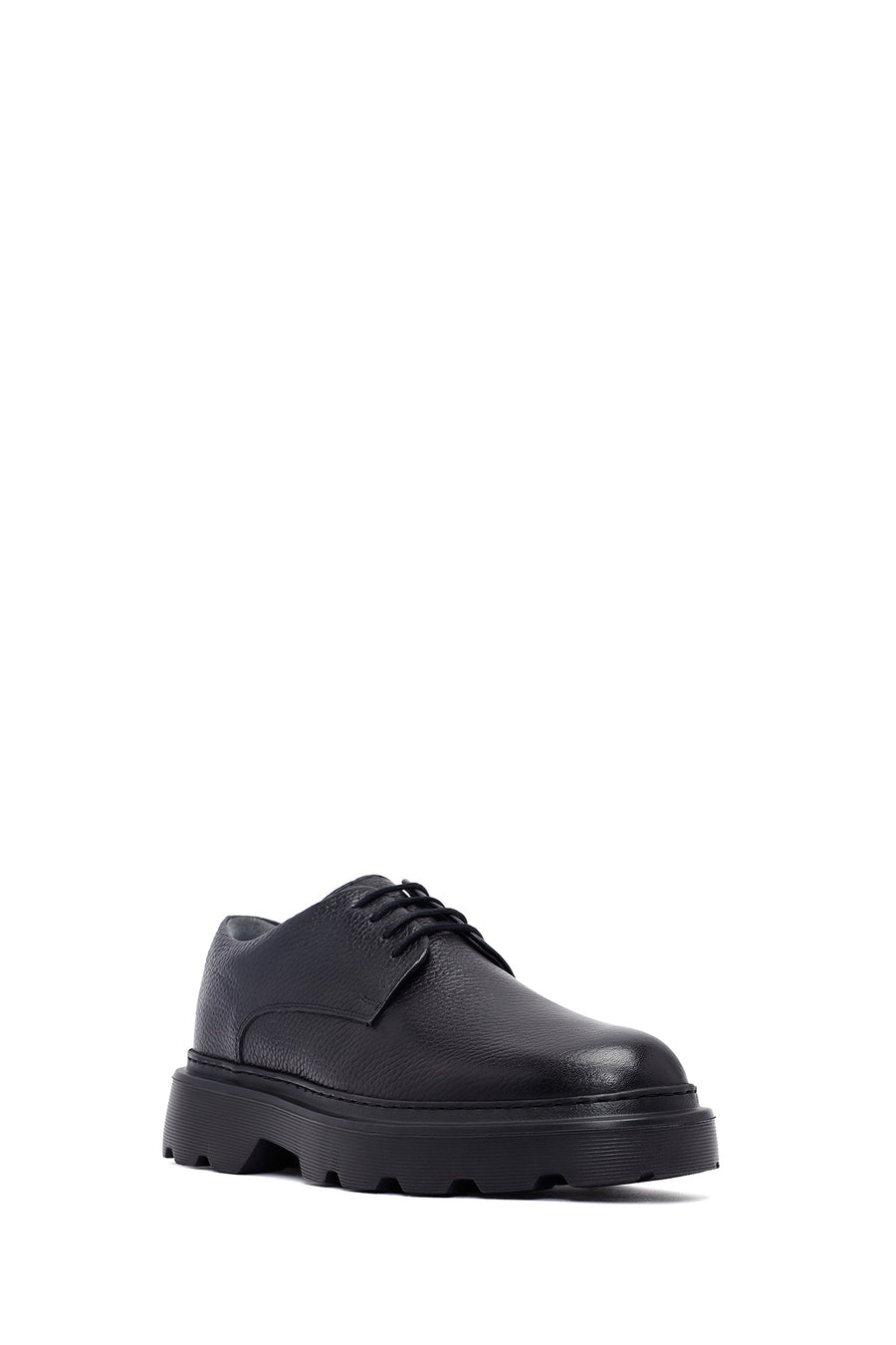 Men's Black Lace-Up Thick-Soled Leather Casual Shoes