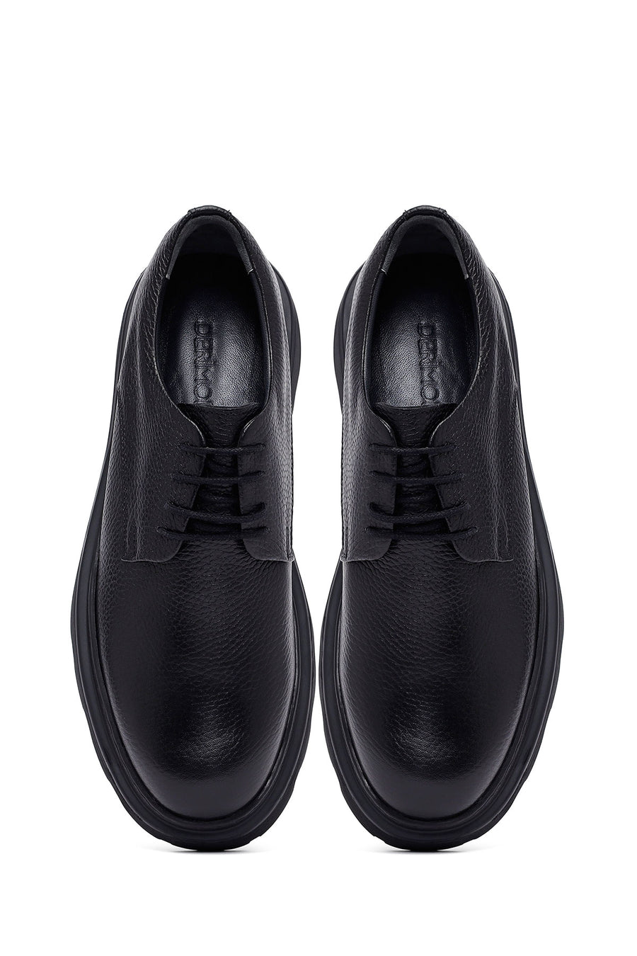 Men's Black Lace-Up Thick-Soled Leather Casual Shoes
