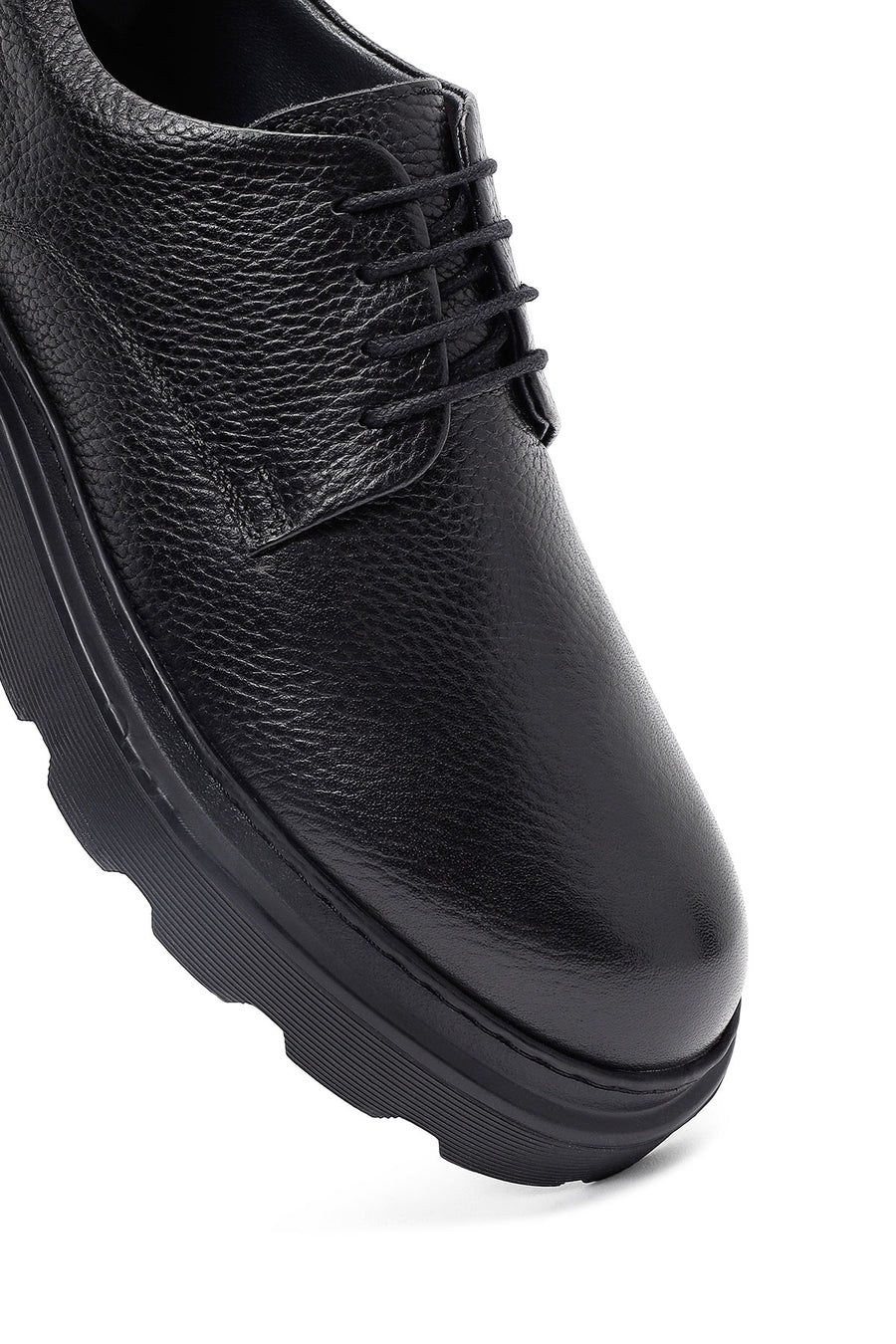 Men's Black Lace-Up Thick-Soled Leather Casual Shoes