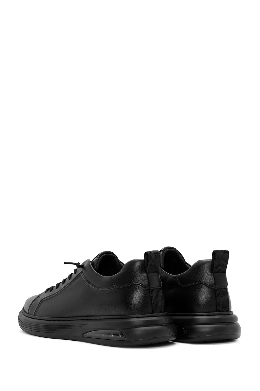 Erkek Siyah Bağcıklı Deri Sneaker