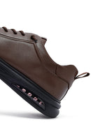 Erkek Kahverengi Bağcıklı Deri Sneaker | Derimod