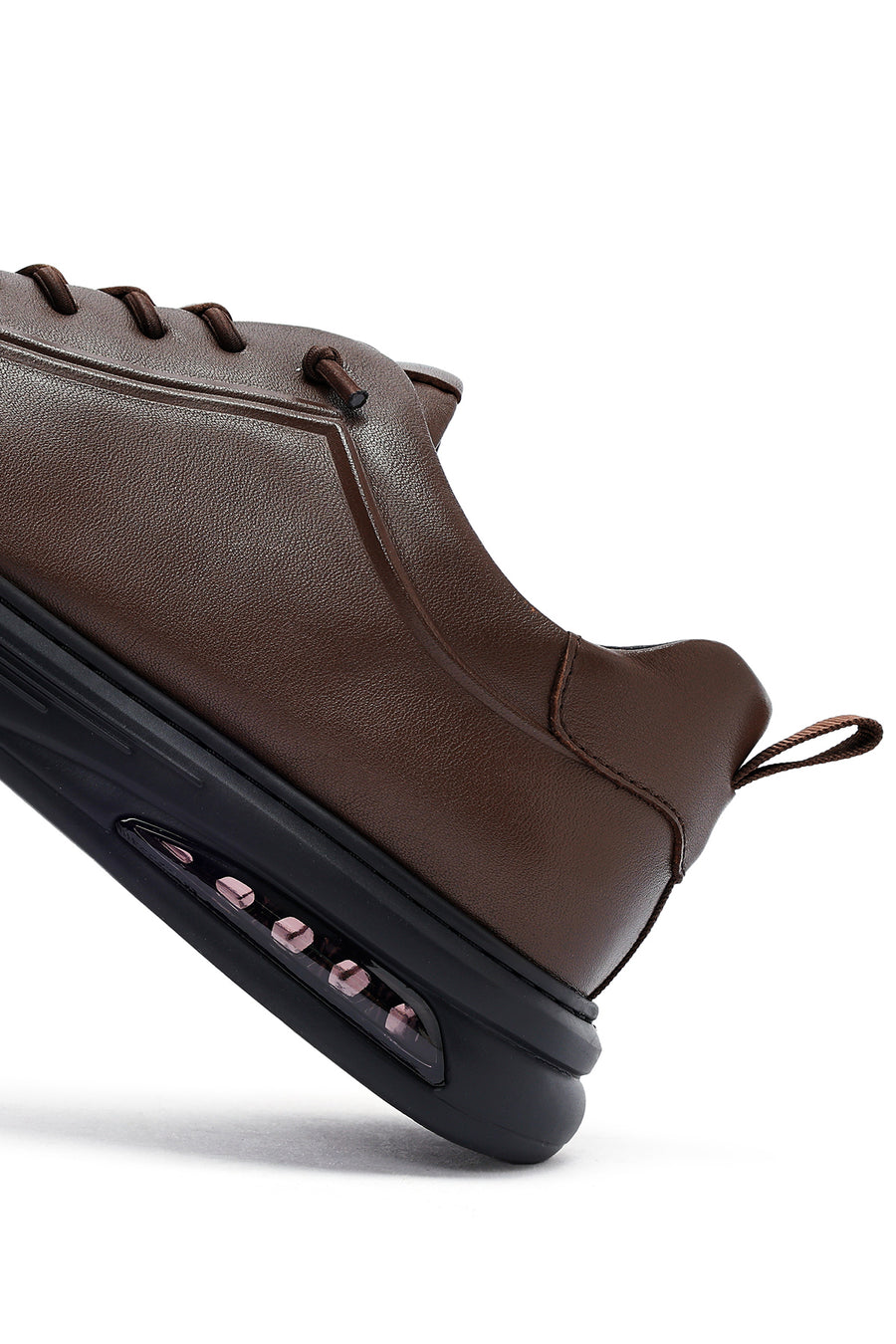 Erkek Kahverengi Bağcıklı Deri Sneaker
