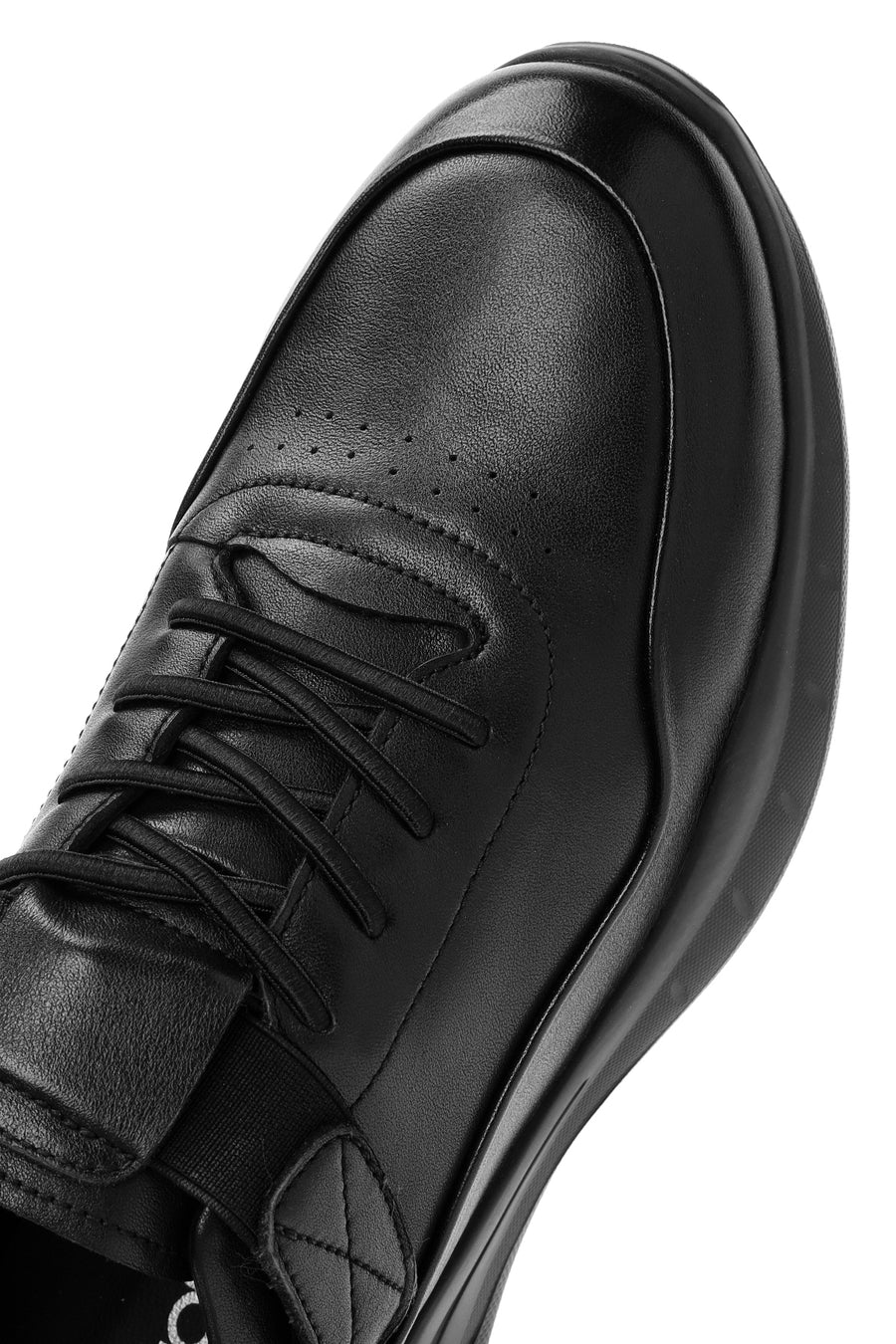 Erkek Siyah Bağcıklı Deri Casual Sneaker