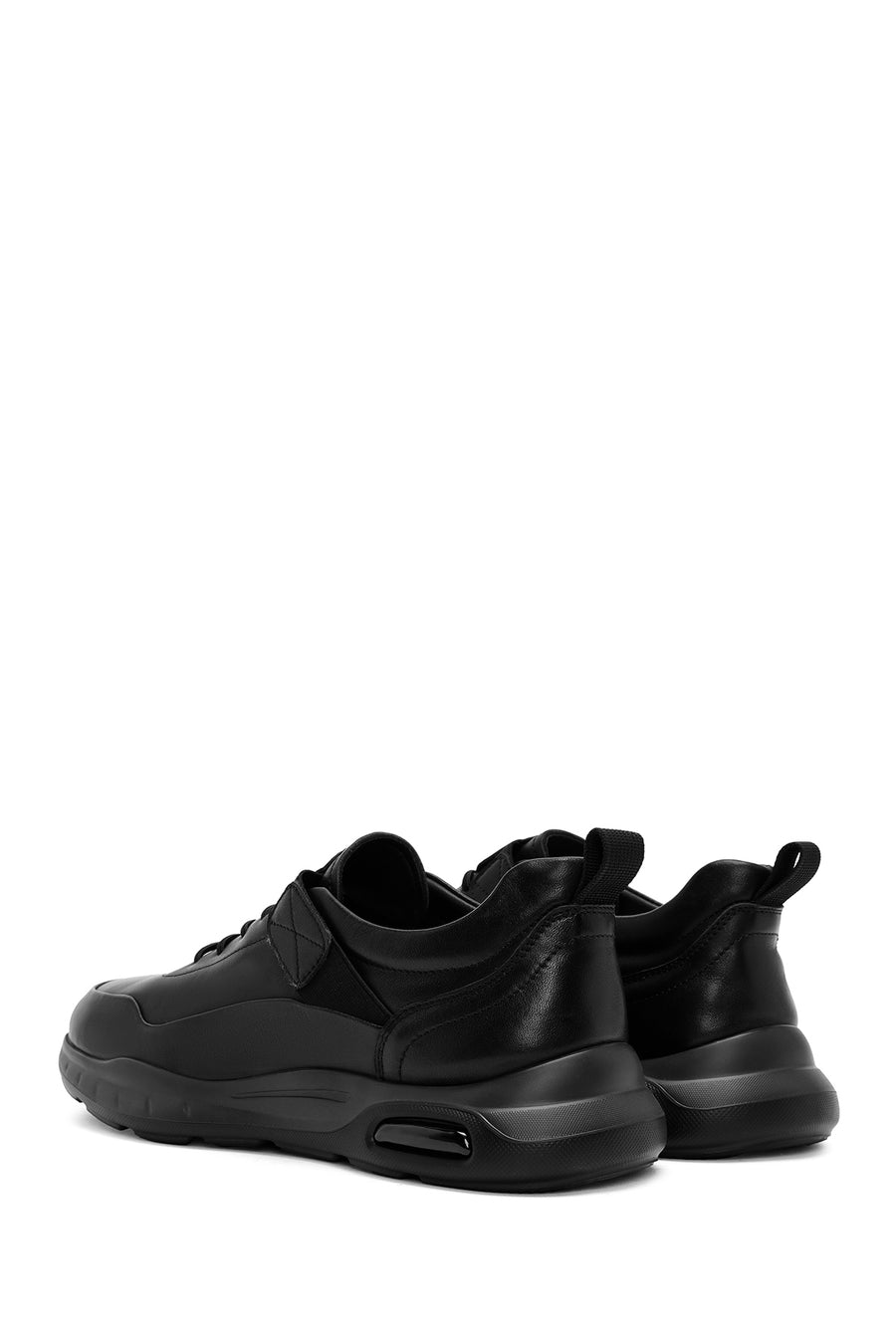 Erkek Siyah Bağcıklı Deri Casual Sneaker