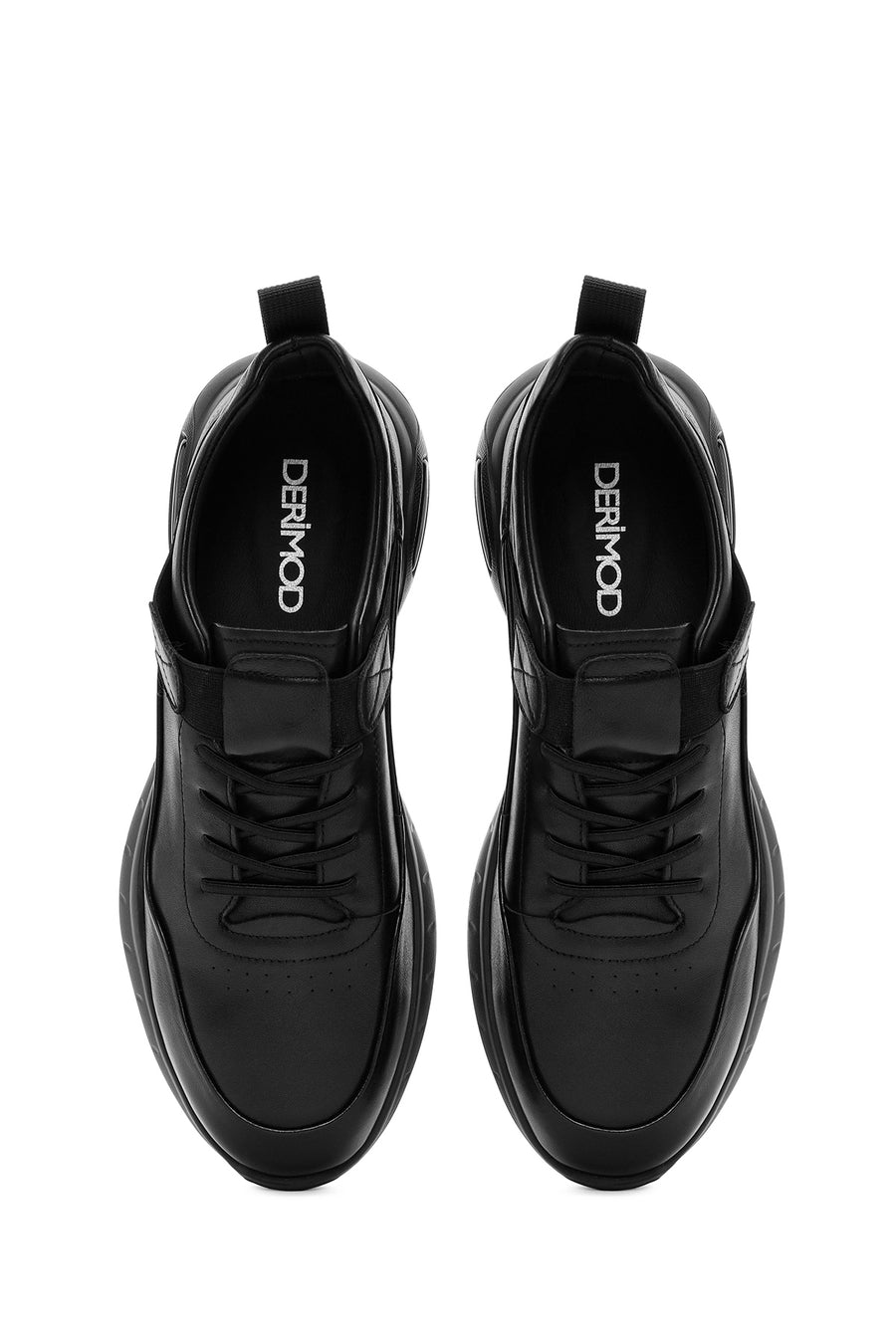 Erkek Siyah Bağcıklı Deri Casual Sneaker