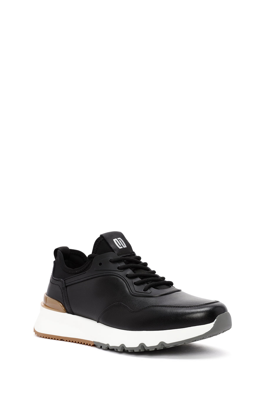 Erkek Siyah Bağcıklı Kalın Tabanlı Deri Casual Sneaker