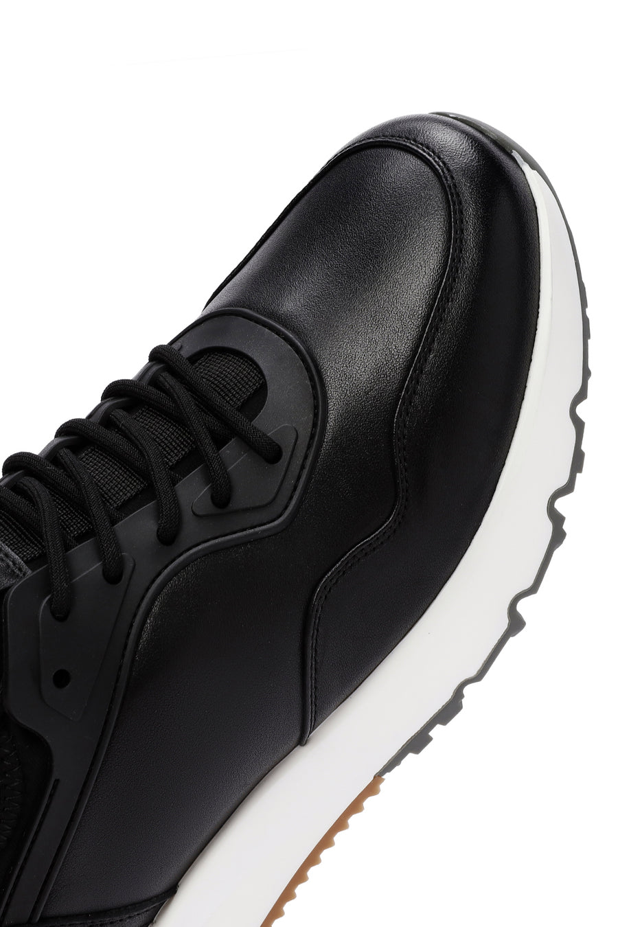 Erkek Siyah Bağcıklı Kalın Tabanlı Deri Casual Sneaker