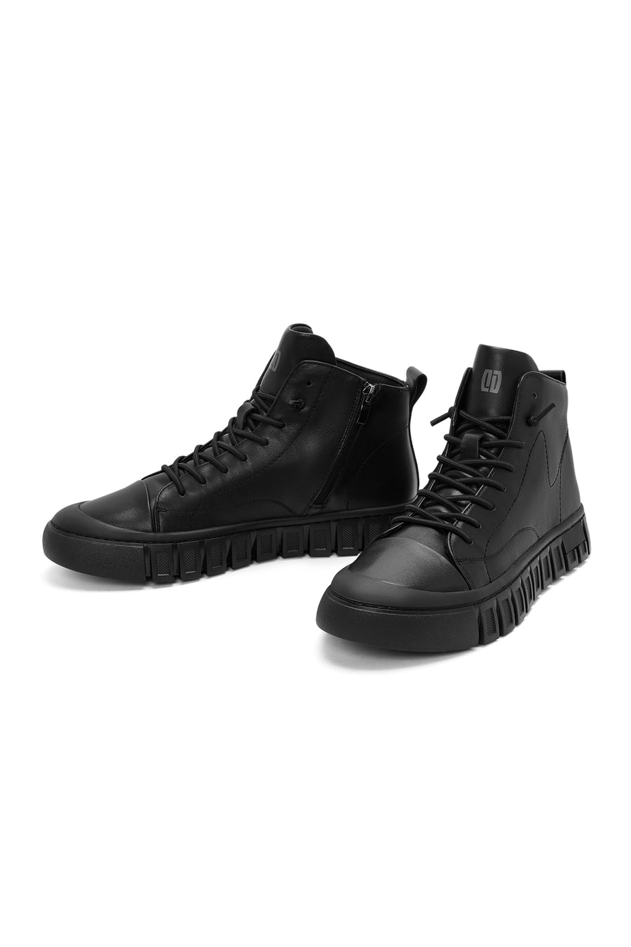 Men's Black Zippered Leather Sports Boots