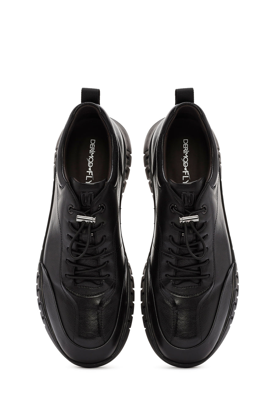 Erkek Siyah Bağcıklı Deri Casual Sneaker