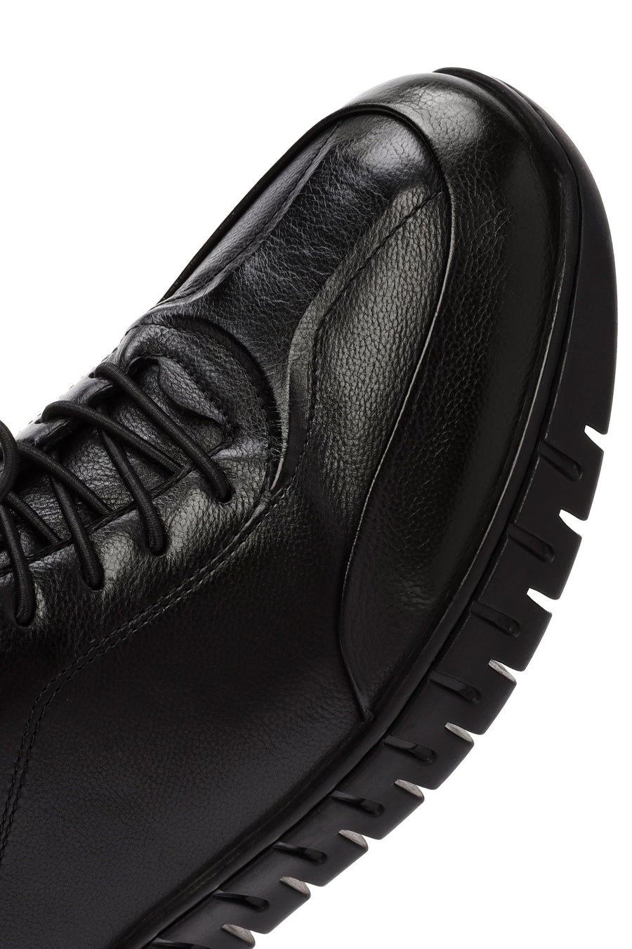 Erkek Siyah Bağcıklı Deri Casual Sneaker