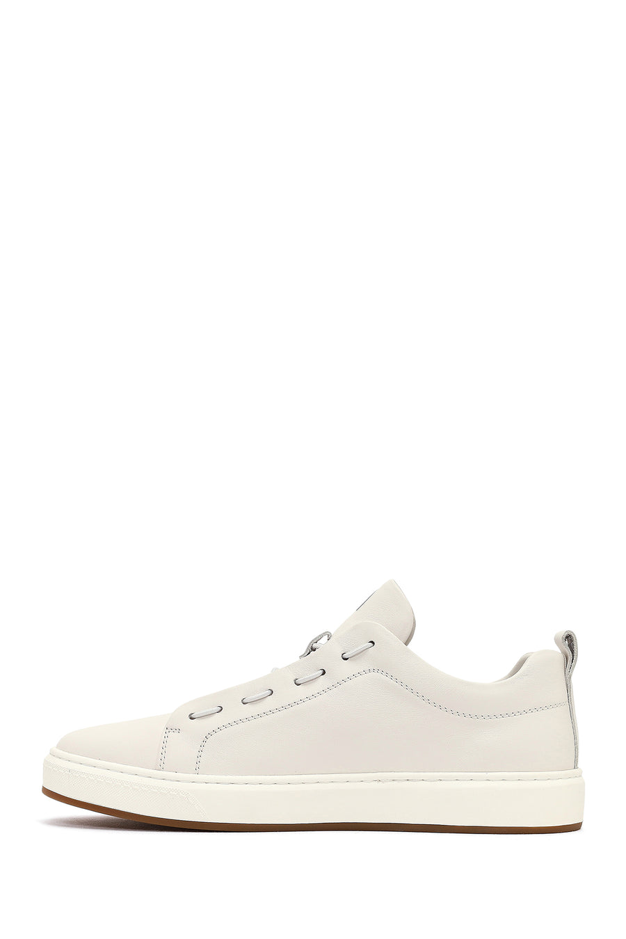 Erkek Beyaz Bağcıklı Deri Sneaker