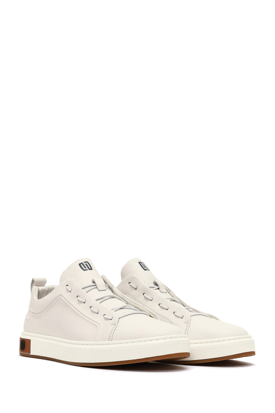 Erkek Beyaz Bağcıklı Deri Sneaker