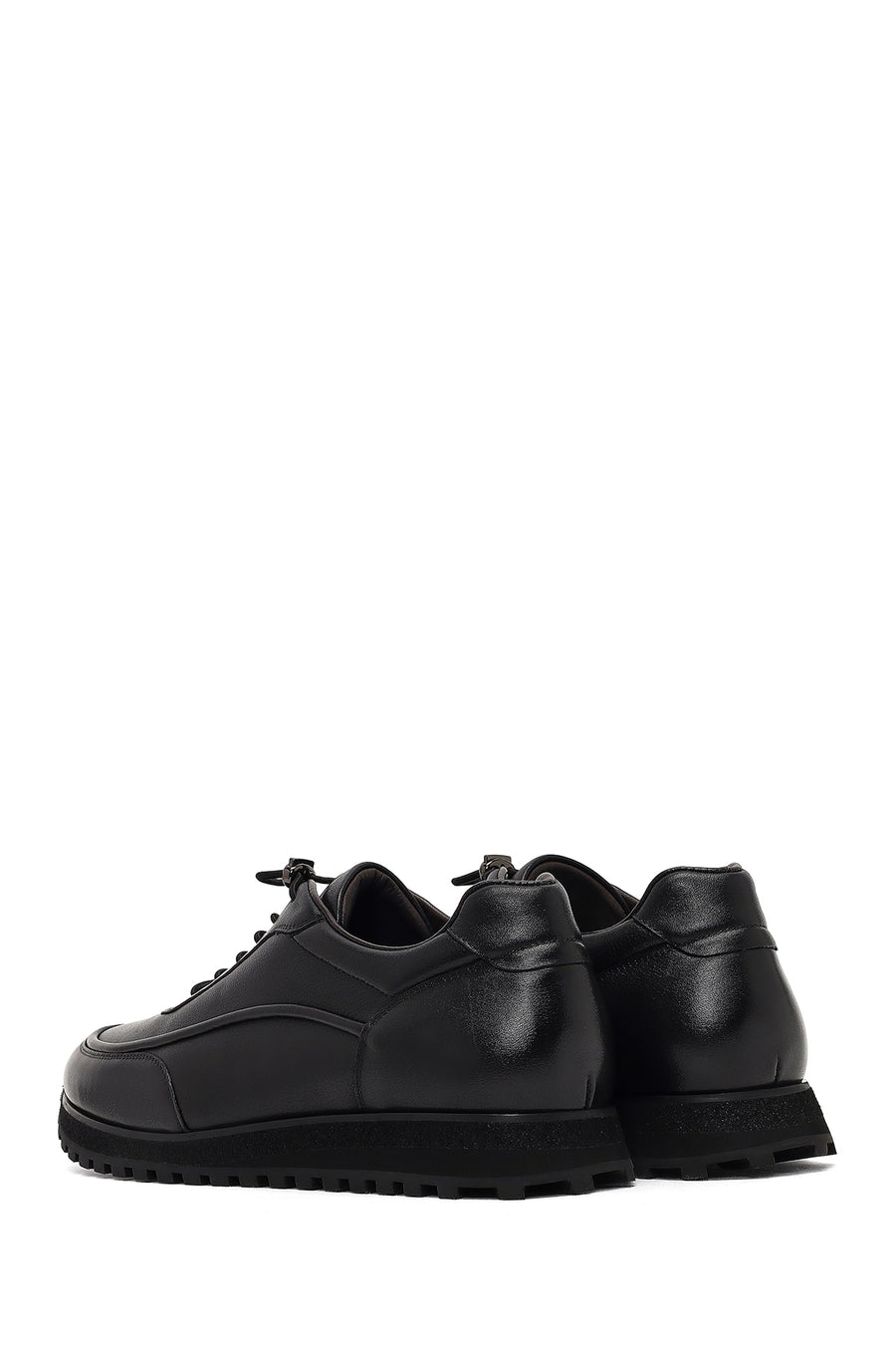 Men's Black Lace-Up Thick-Soled Leather Casual Sneaker