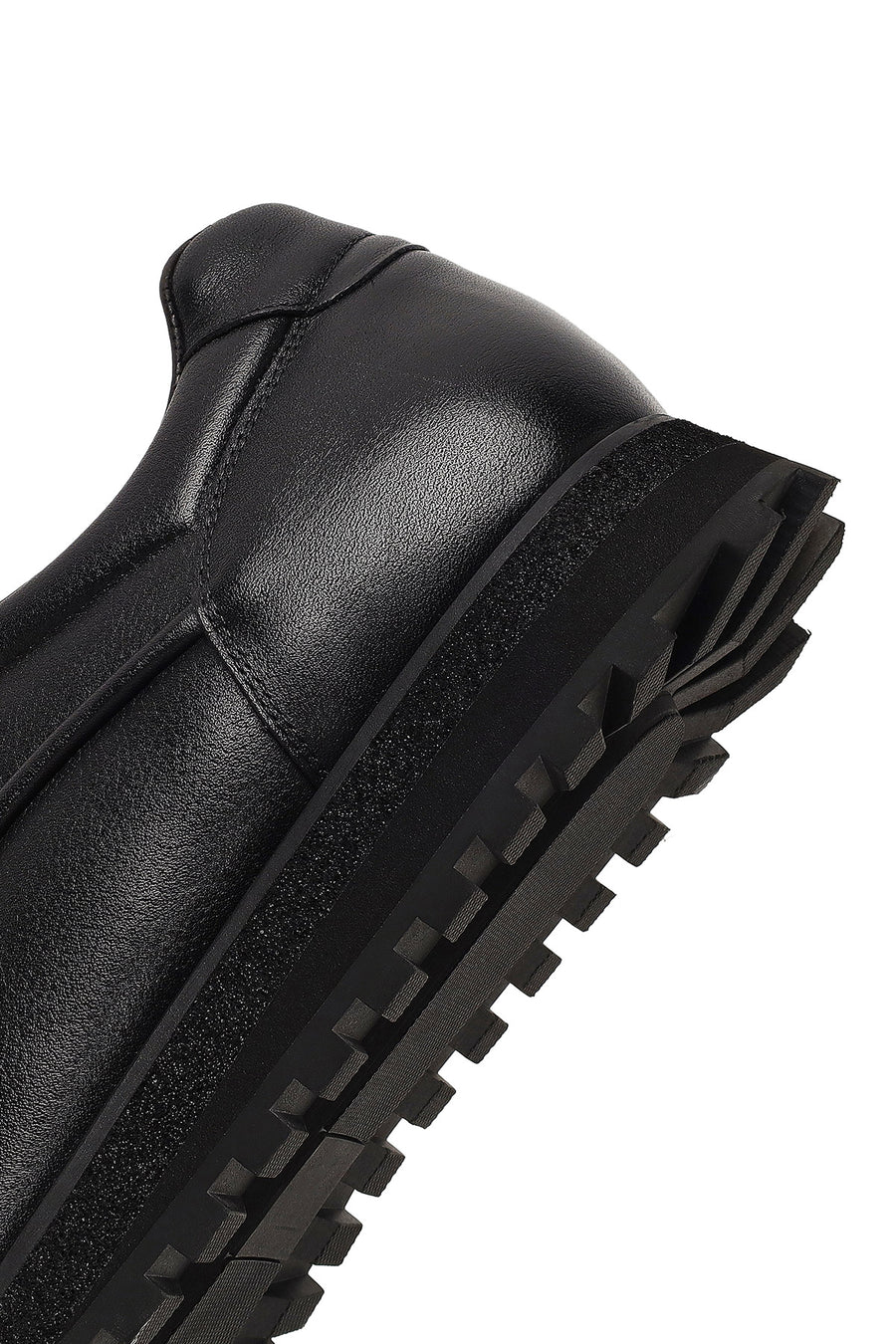 Men's Black Lace-Up Thick-Soled Leather Casual Sneaker