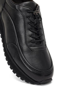 Men's Black Lace-Up Thick-Soled Leather Casual Sneaker | Derimod