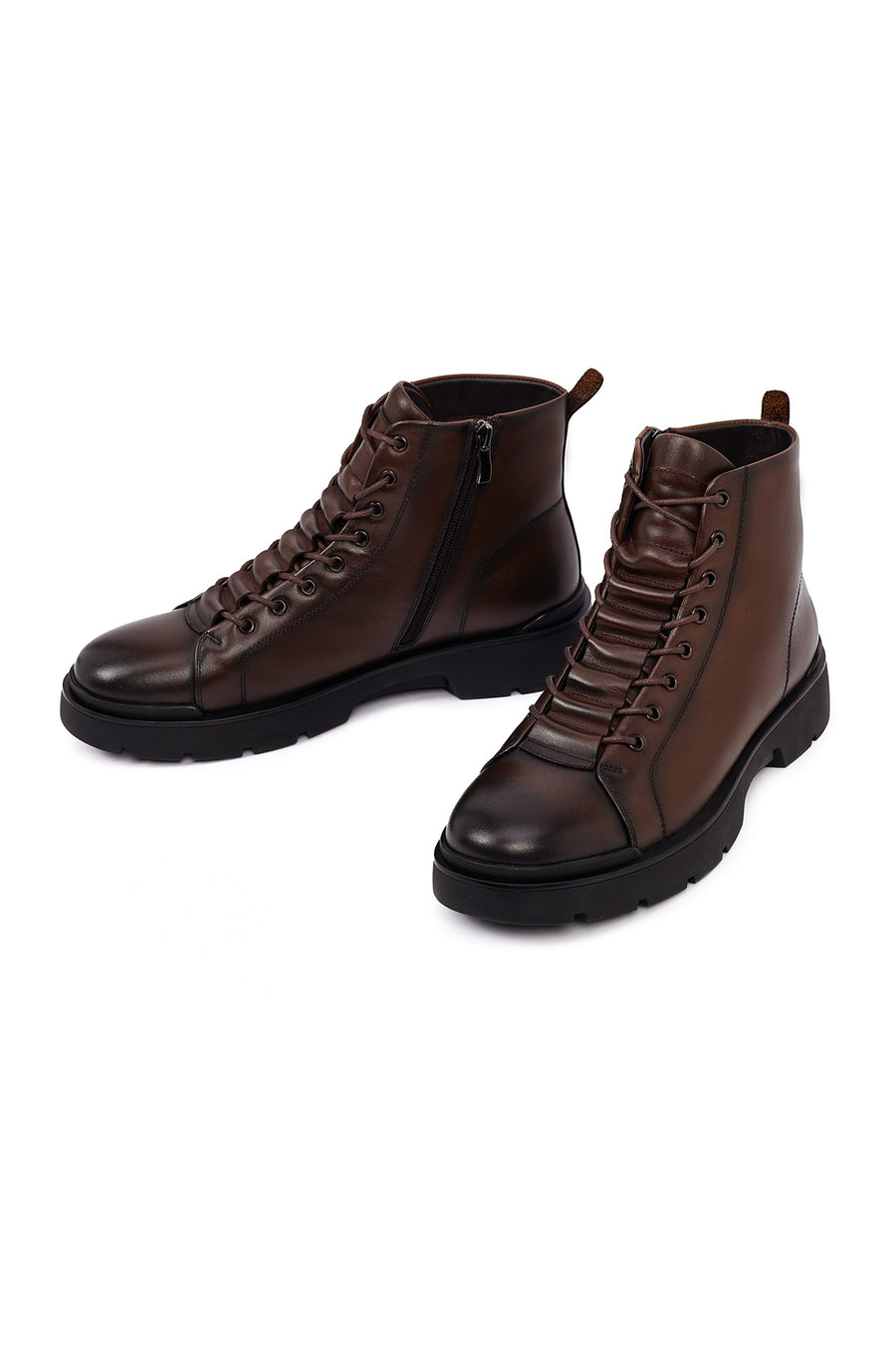 Men's Brown Zipper Leather Casual Boot