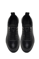 Erkek Siyah Bağcıklı Kalın Tabanlı Deri Sneaker | Derimod