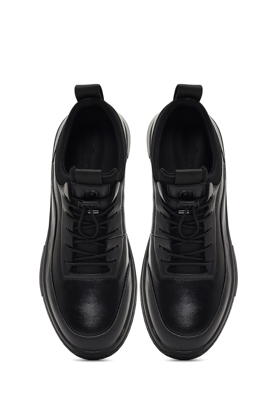 Erkek Siyah Bağcıklı Kalın Tabanlı Deri Sneaker