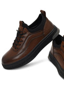 Erkek Kahverengi Bağcıklı Kalın Tabanlı Deri Sneaker | Derimod