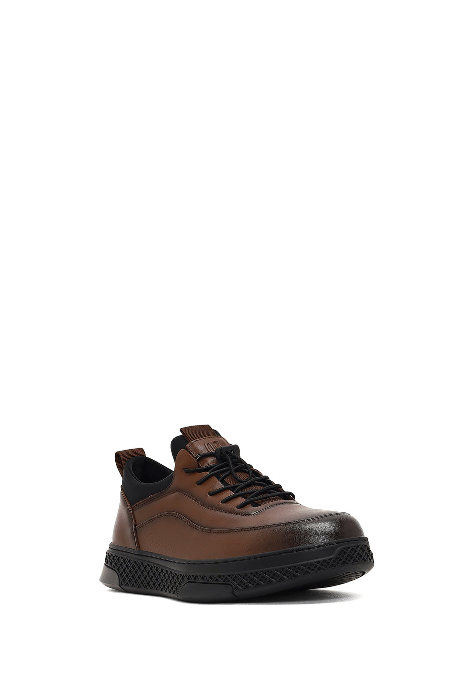 Erkek Kahverengi Bağcıklı Kalın Tabanlı Deri Sneaker
