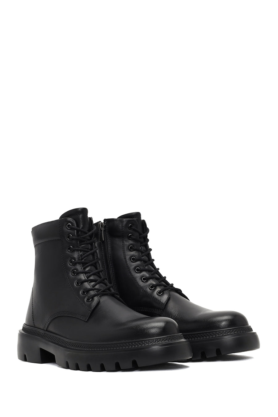 Men's Black Lace-Up Zipper Leather Casual Boot