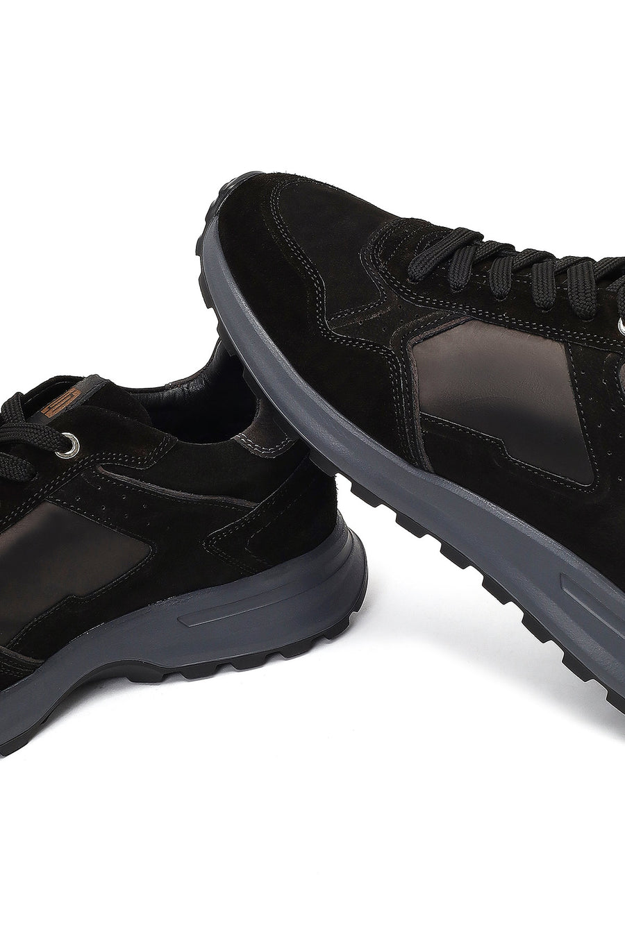 Erkek Siyah Bağcıklı Deri Sneaker
