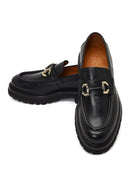 Men's Black Buckled Thick-Soled Leather Loafer | Derimod