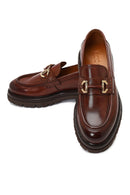 Men's Brown Buckled Thick-Soled Leather Loafer | Derimod