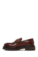 Men's Brown Buckled Thick-Soled Leather Loafer | Derimod