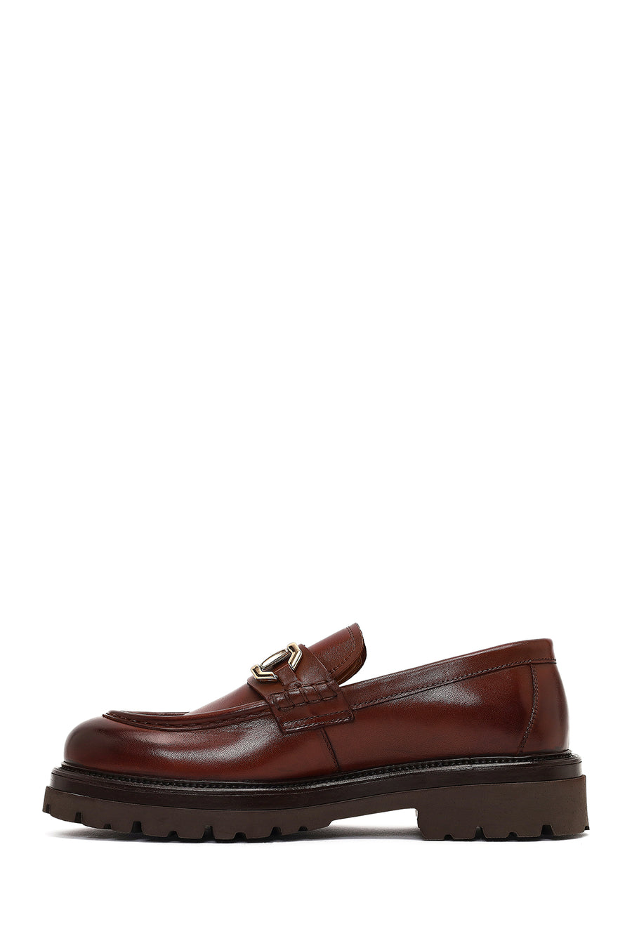 Men's Brown Buckled Thick-Soled Leather Loafer