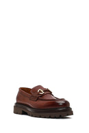 Men's Brown Buckled Thick-Soled Leather Loafer | Derimod