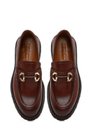 Men's Brown Buckled Thick-Soled Leather Loafer | Derimod