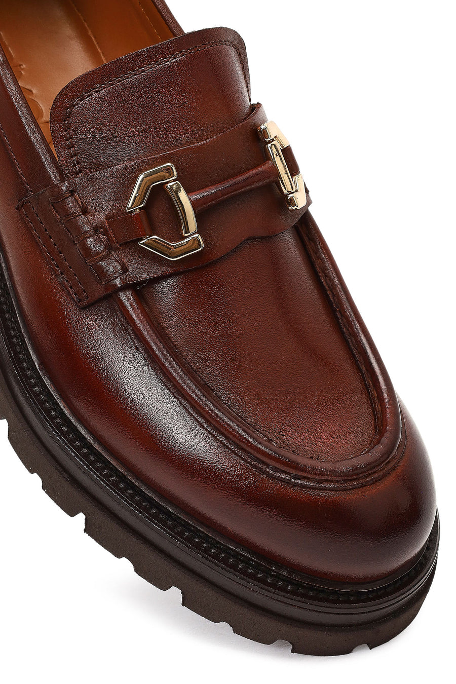 Men's Brown Buckled Thick-Soled Leather Loafer