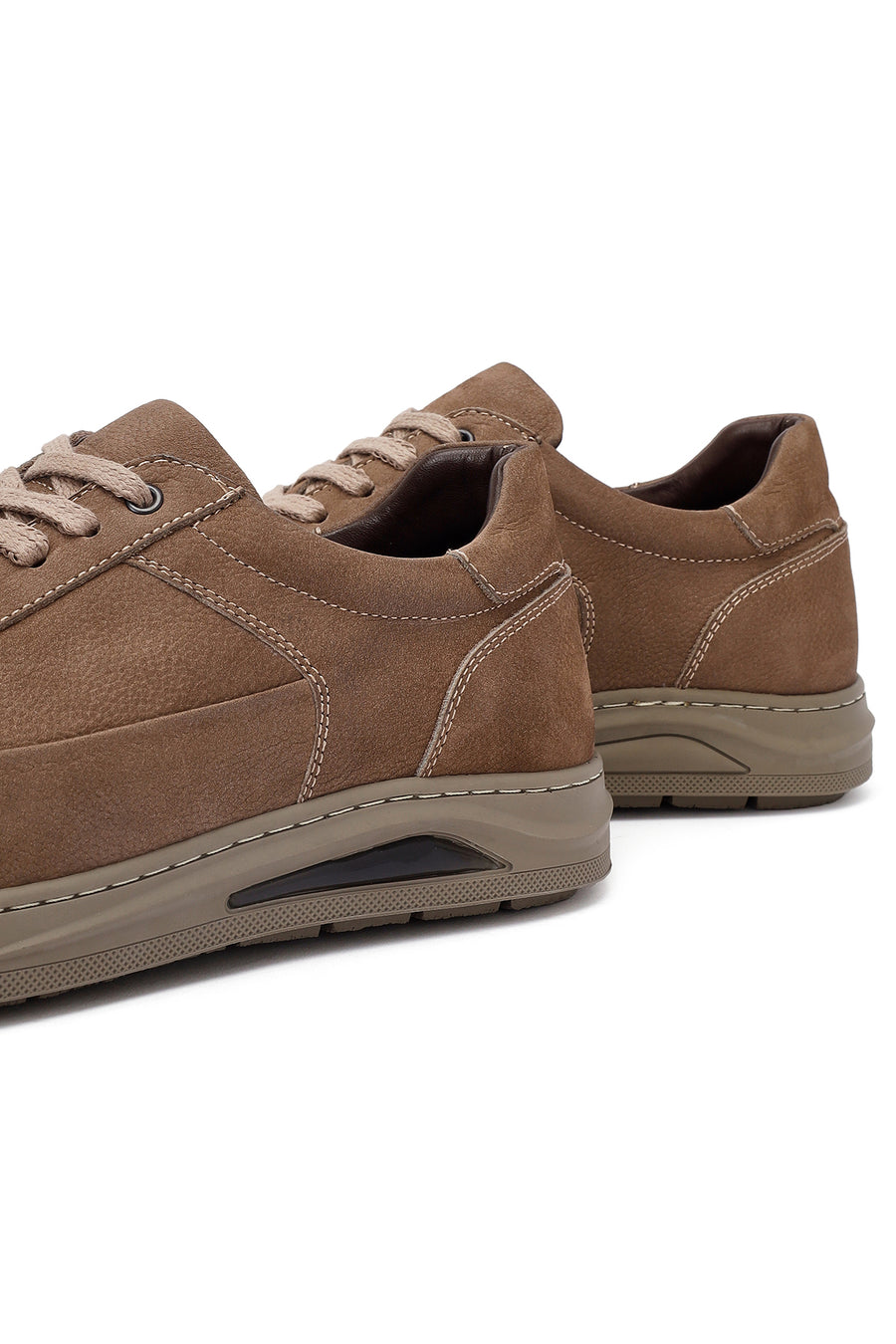 Men's Beige Lace-Up Nubuck Leather Sneakers