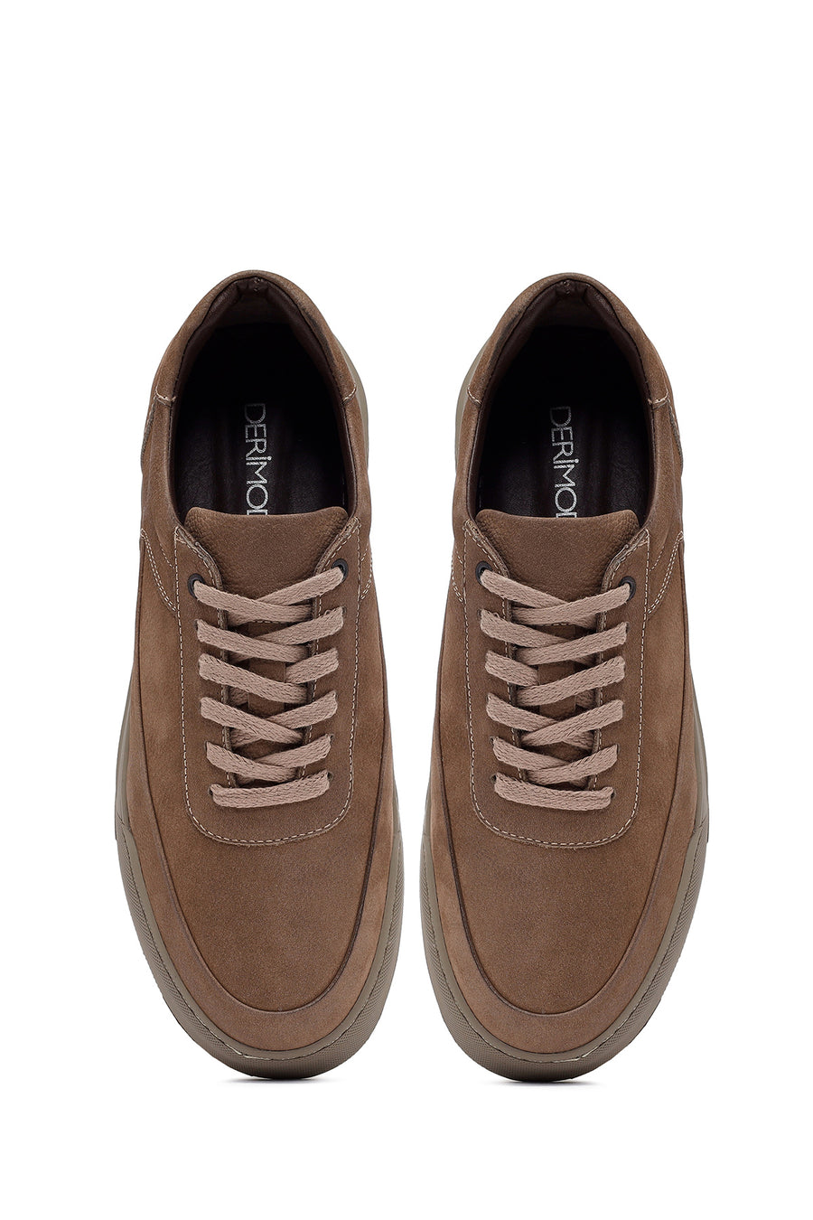 Men's Beige Lace-Up Nubuck Leather Sneakers